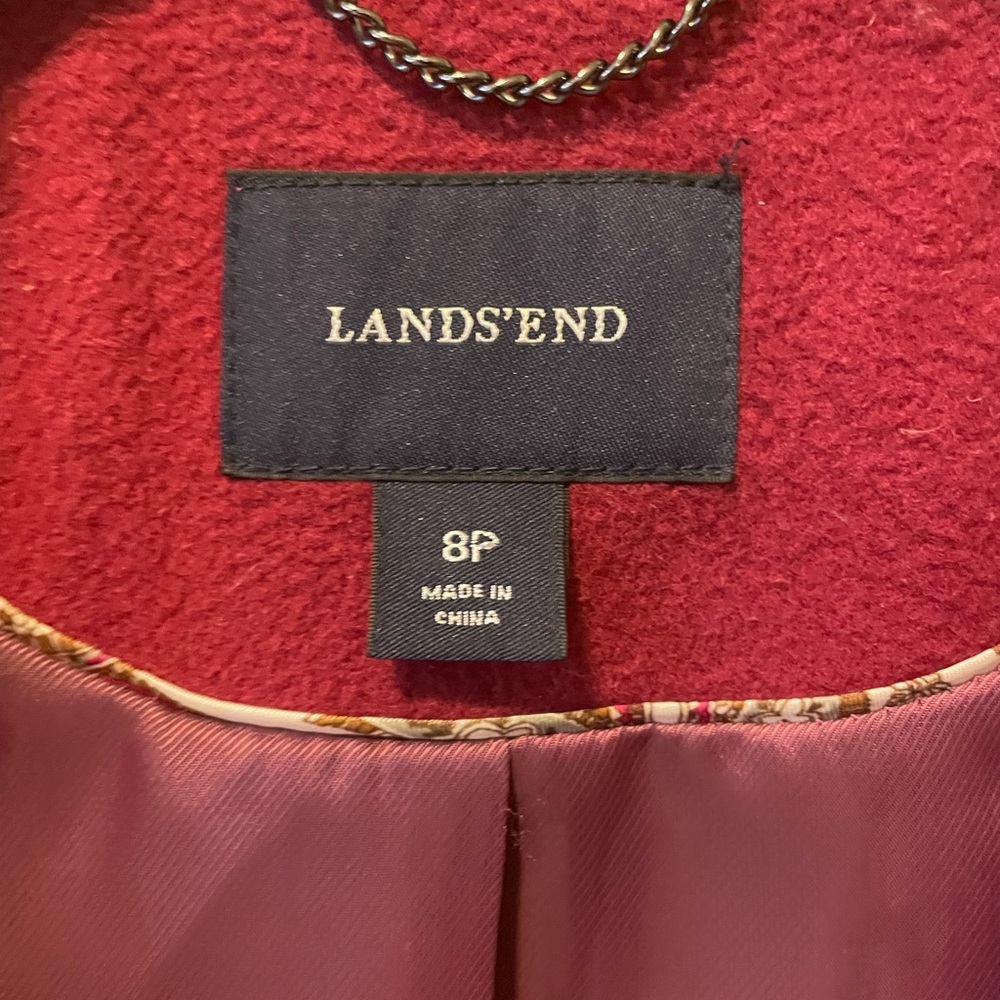Lands' End Red Wool Blend Trench Coat with Notched Lapel and Pocket, 8P - Picture 8 of 12